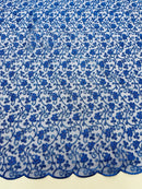 Metallic Floral Lace Fabric - Royal Blue - Embroidered  Flower Design on Lace Mesh Fabric By Yard
