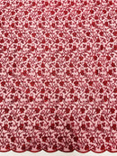 Metallic Floral Lace Fabric - Burgundy - Embroidered  Flower Design on Lace Mesh Fabric By Yard