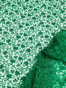 Metallic Floral Lace Fabric - Metallic Green - Embroidered  Flower Design on Lace Mesh Fabric By Yard