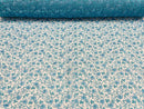 Metallic Floral Lace Fabric - Turquoise - Embroidered  Flower Design on Lace Mesh Fabric By Yard