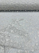 Metallic Floral Lace Fabric - White - Embroidered  Flower Design on Lace Mesh Fabric By Yard