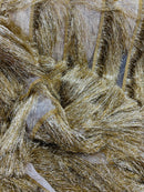 Metallic Fringe Eyelash Design - Gold - Embroidered 2 Way Stretch Fancy Fringe By Yard