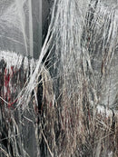 Metallic Fringe Eyelash Design - Silver - Embroidered 2 Way Stretch Fancy Fringe By Yard