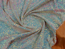 Mini Glitz Sequins - Iridescent Blue/ Pink on Nude Mesh - Mini Sequins 4 Way Stretch Mesh Fabric