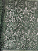 Geometric Fabric - Hunter Green - Geometric Sequins Pattern Design 4 Way Stretch Sold By Yard