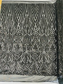 Geometric Fabric - Black  - Geometric Sequins Pattern Design 4 Way Stretch Sold By Yard