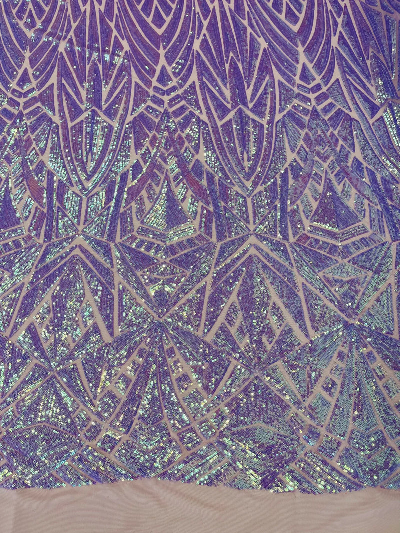 Geometric Fabric - Lilac - Geometric Sequins Pattern Design 4 Way Stretch Sold By Yard