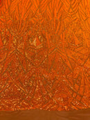 Geometric Fabric - Orange - Geometric Sequins Pattern Design 4 Way Stretch Sold By Yard