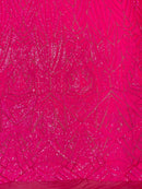 Geometric Fabric - Hot Pink - Geometric Sequins Pattern Design 4 Way Stretch Sold By Yard
