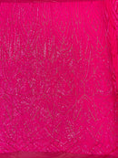 Geometric Fabric - Hot Pink - Geometric Sequins Pattern Design 4 Way Stretch Sold By Yard