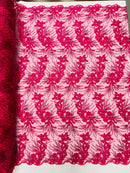 Floral Plant Cluster Fabric - Fuchsia - Embroidered High Quality Lace Fabric Sold by Yard