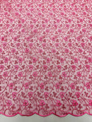 Metallic Floral Lace Fabric - Dusty Rose - Embroidered  Flower Design on Lace Mesh Fabric By Yard