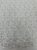 Metallic Floral Lace Fabric - White/Silver - Embroidered  Flower Design on Lace Mesh Fabric By Yard
