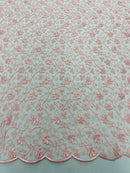 Metallic Floral Lace Fabric - Pink - Embroidered  Flower Design on Lace Mesh Fabric By Yard