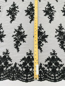 Beaded Shiny Floral Cluster - Black - Embroidered Luxury Floral Design by Yard