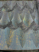 Fringe Sequins Fabric - Unicorn - 2 Way Stretch Glamorous Fringe Design on Mesh By Yard