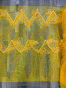 Fringe Sequins Fabric - Yellow - 2 Way Stretch Glamorous Fringe Design on Mesh By Yard