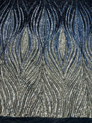 Multi-Color Fabric - Light Gold/Silver/Black - Feather Shape Sequins Fabric Sold By Yard
