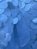 Jumbo 1.5" Circle Sequins - White - Jumbo Sequins On Mesh Fabric Sold By The Yard