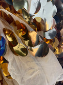 Jumbo 1.5" Circle Sequins - Gold - Jumbo Sequins On Mesh Fabric Sold By The Yard