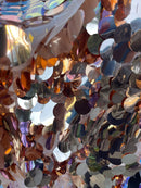 Jumbo 1.5" Circle Sequins - Rose Gold - Jumbo Sequins On Mesh Fabric Sold By The Yard