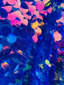 Jumbo 1.5" Circle Sequins - Multi-Color - Jumbo Sequins On Mesh Fabric Sold By The Yard