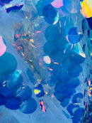 Jumbo 1.5" Circle Sequins - Clear - Jumbo Sequins On Mesh Fabric Sold By The Yard