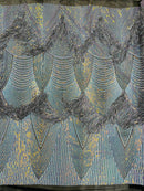 Fringe Sequins Fabric - Unicorn - 2 Way Stretch Glamorous Fringe Design on Mesh By Yard