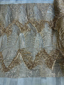 Fringe Sequins Fabric - Gold - 2 Way Stretch Glamorous Fringe Design on Mesh By Yard