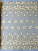 3D Floral Pearl Fabric - Champagne - 3D Triangle Flower Design on Mesh By Yard