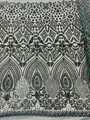 Geometric Pattern Sequins - Hunter Green - 4 Way Stretch Colorful Shine Designer Sequins By Yard