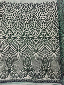 Geometric Pattern Sequins - Hunter Green - 4 Way Stretch Colorful Shine Designer Sequins By Yard