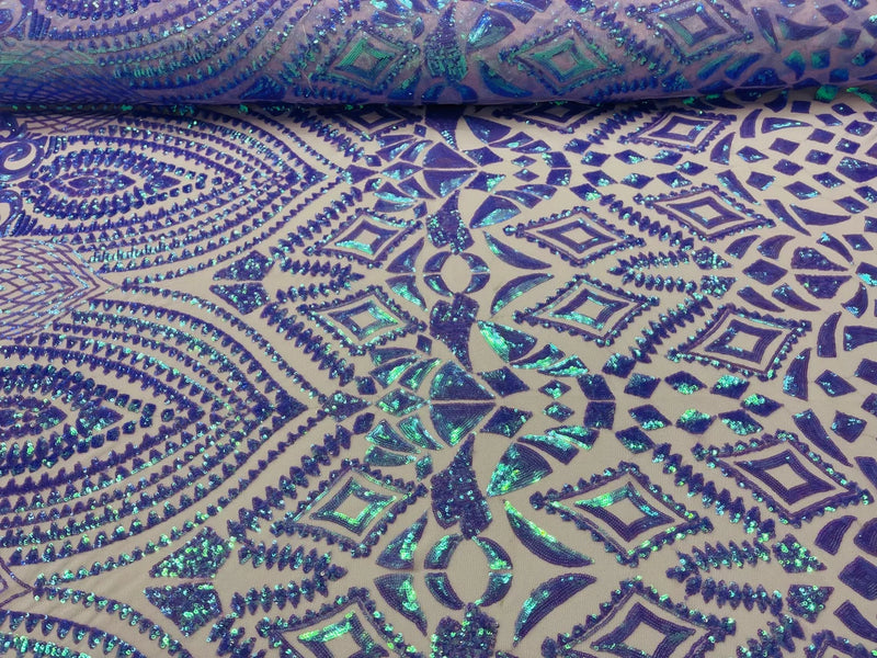 Geometric Pattern Sequins - Lavender - 4 Way Stretch Colorful Shine Designer Sequins By Yard