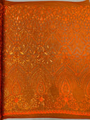 Geometric Pattern Sequins - Orange - 4 Way Stretch Colorful Shine Designer Sequins By Yard