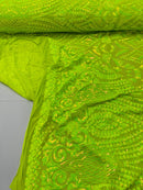 Geometric Pattern Sequins - Lime Green - 4 Way Stretch Colorful Shine Designer Sequins By Yard