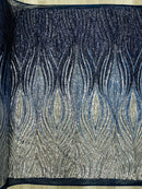 Multi-Color Fabric - Light Gold/Silver/Black - Feather Shape Sequins Fabric Sold By Yard