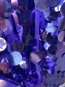 Jumbo 1.5" Circle Sequins - Lilac - Jumbo Sequins On Mesh Fabric Sold By The Yard