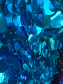 Jumbo 1.5" Circle Sequins - Turquoise - Jumbo Sequins On Mesh Fabric Sold By The Yard