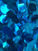 Jumbo 1.5" Circle Sequins - Turquoise - Jumbo Sequins On Mesh Fabric Sold By The Yard