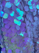 Jumbo 1.5" Circle Sequins - Pink / White - Jumbo Sequins On Mesh Fabric Sold By The Yard