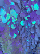 Jumbo 1.5" Circle Sequins - Pink / White - Jumbo Sequins On Mesh Fabric Sold By The Yard