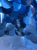 Jumbo 1.5" Circle Sequins - Blue - Jumbo Sequins On Mesh Fabric Sold By The Yard