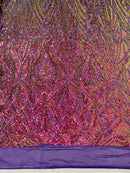 Geometric Fabric - Purple Iridescent - Geometric Sequins Pattern Design 4 Way Stretch Sold By Yard