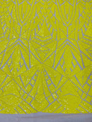 Geometric Fabric - Yellow on Yellow - Geometric Sequins Pattern Design 4 Way Stretch Sold By Yard