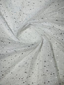 Foil Star Organza - Silver On White - 60" Sheer Silver Star Organza Fabric Sold By Yard