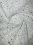 Foil Star Organza - Silver On White - 60" Sheer Silver Star Organza Fabric Sold By Yard
