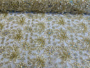 Holographic Sequins Lace - Ivory / Gold - Flower Sequins Lace Design w/ Metallic Thread by Yard
