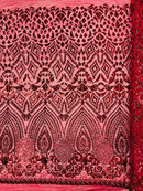 Geometric Pattern Sequins - Burgundy - 4 Way Stretch Colorful Shine Designer Sequins By Yard