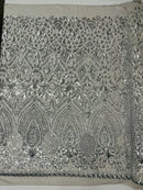 Geometric Pattern Sequins - Silver - 4 Way Stretch Colorful Shine Designer Sequins By Yard