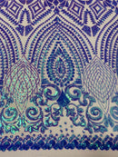 Geometric Pattern Sequins - Lavender - 4 Way Stretch Colorful Shine Designer Sequins By Yard